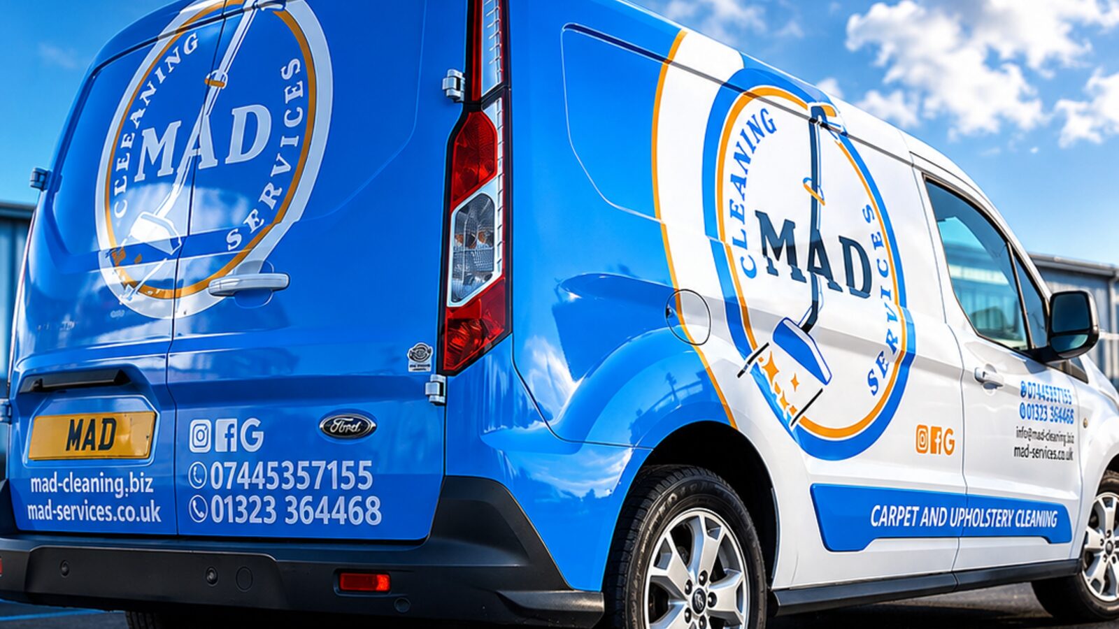 M.A.D. Cleaning Services branded van